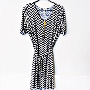 Tacera Blue‎ White Print Belted Dress